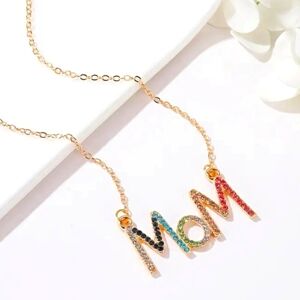 Gold 'Mom' Necklace with Multicolor Accents